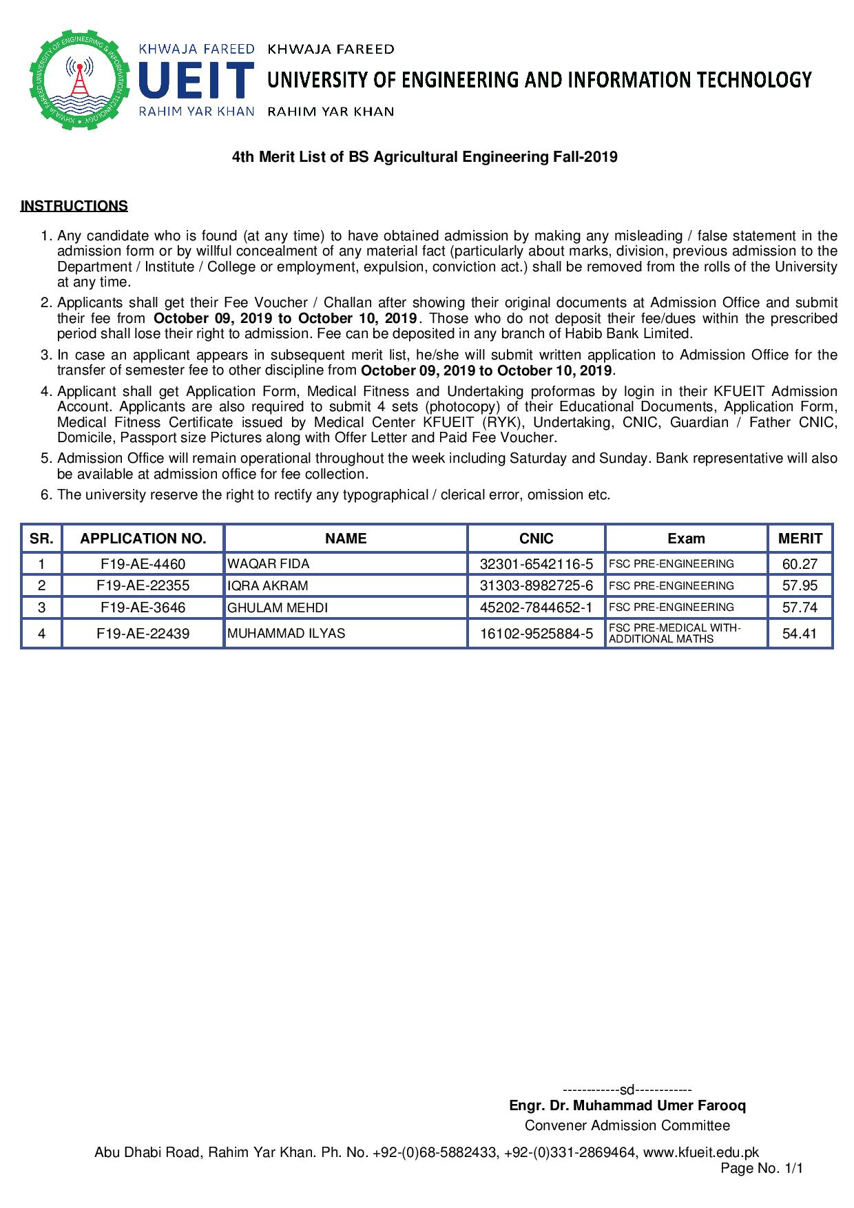 4th Merit List of BS Agricultural Engineering Fall-2019-page-001