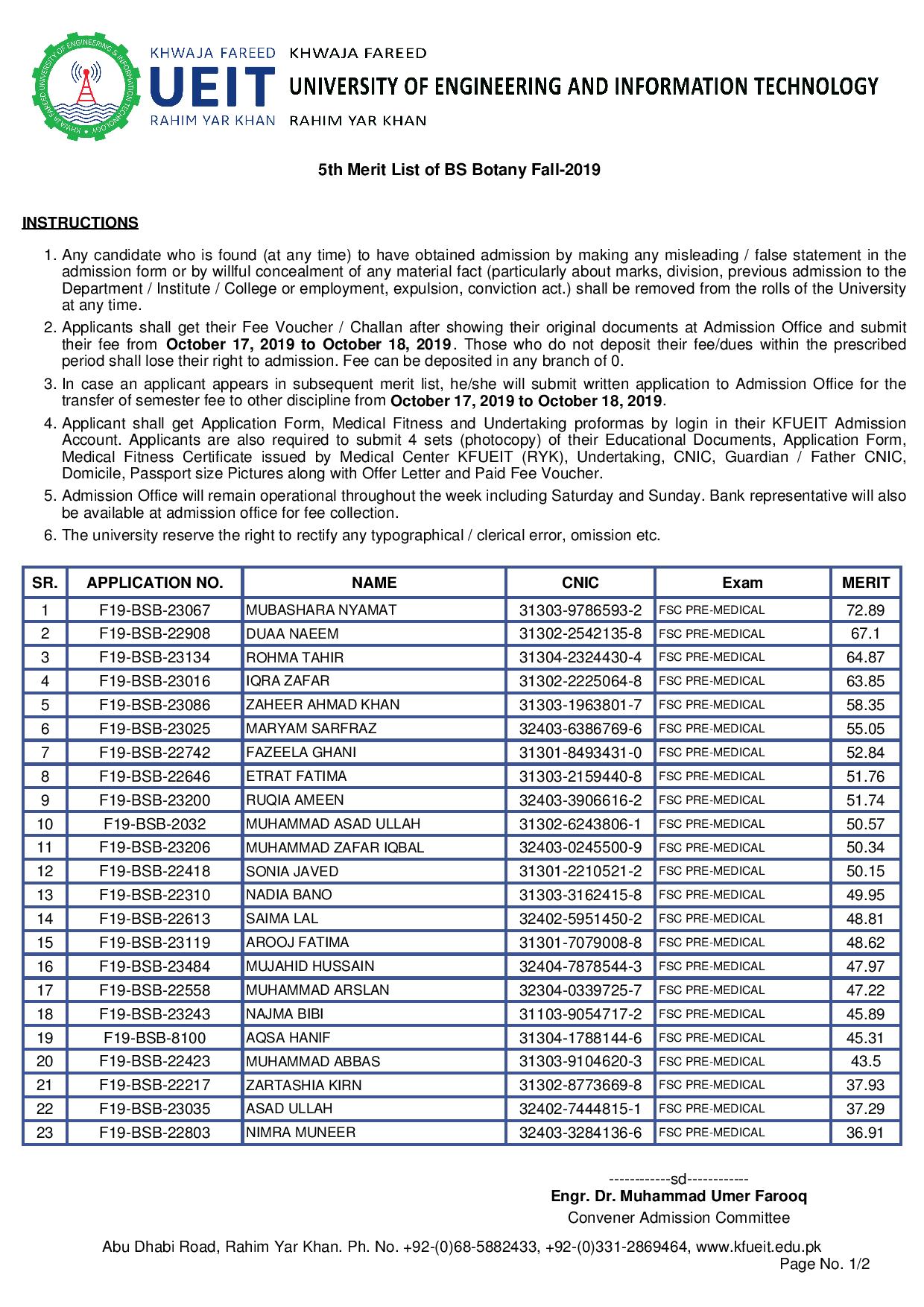 5th Merit List of BS Botany Fall-2019-page-001
