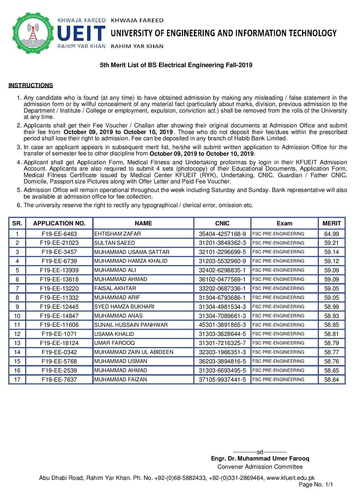 5th Merit List of BS Electrical Engineering Fall-2019-page-001