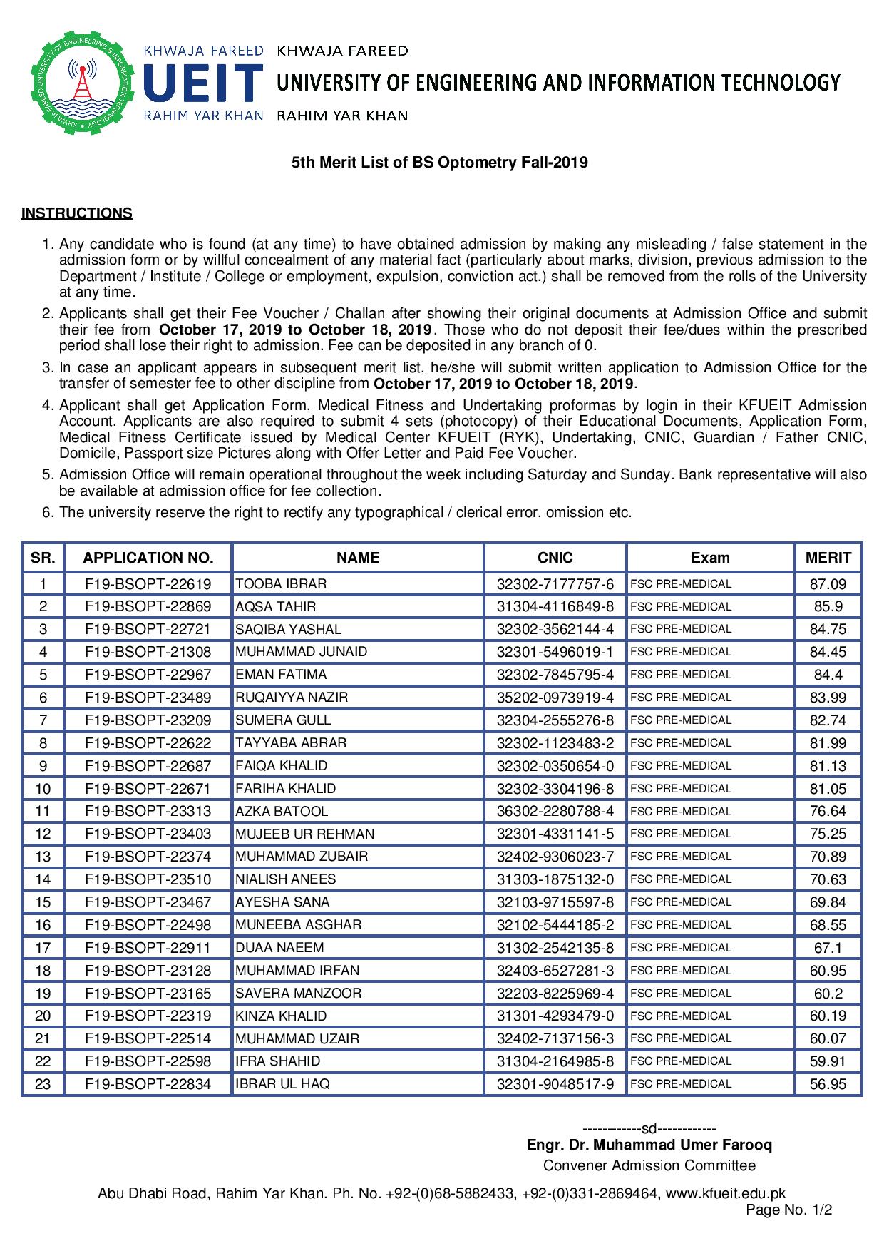 5th Merit List of BS Optometry Fall-2019-page-001