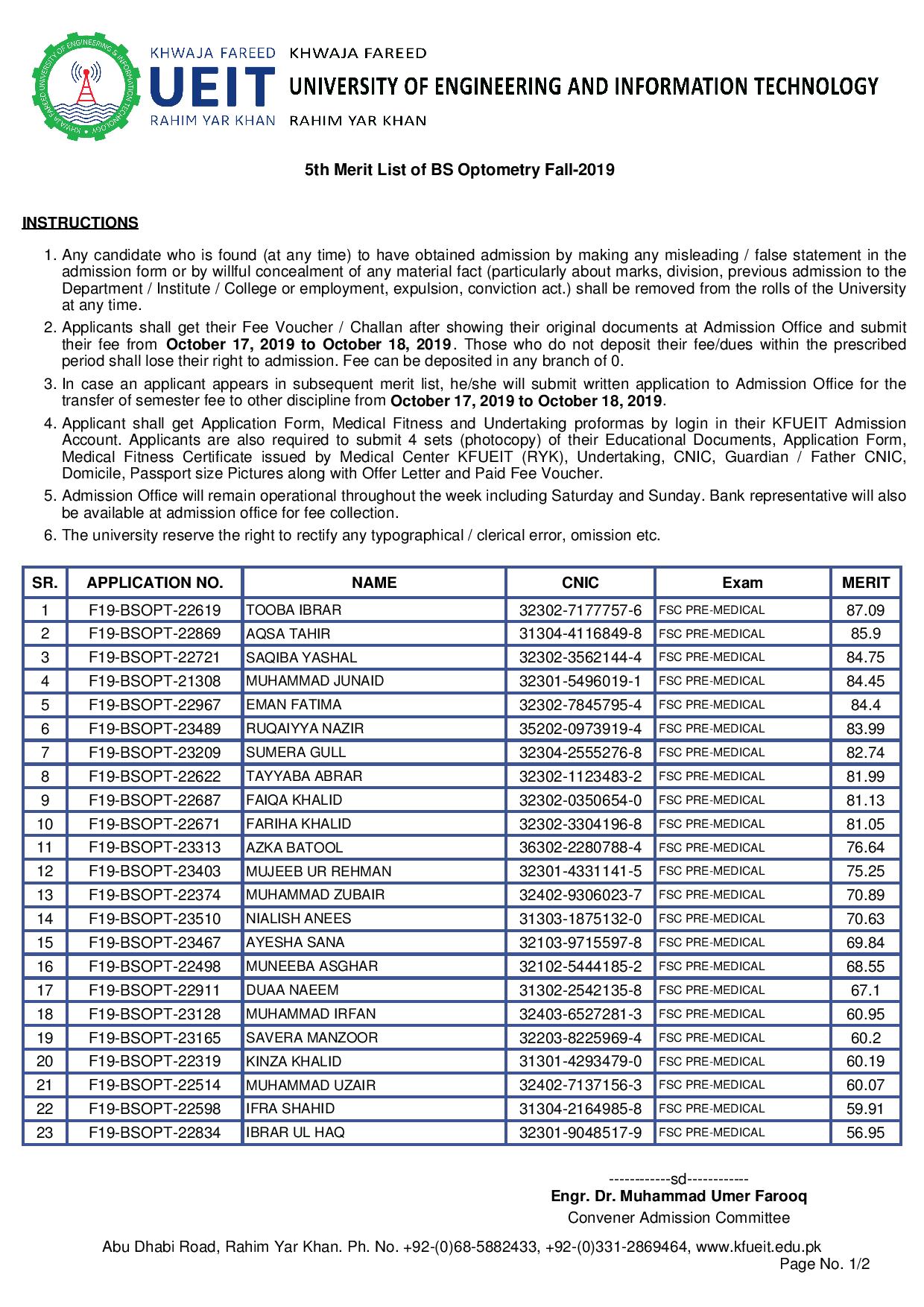 5th Merit List of BS Optometry Fall-2019-page-001