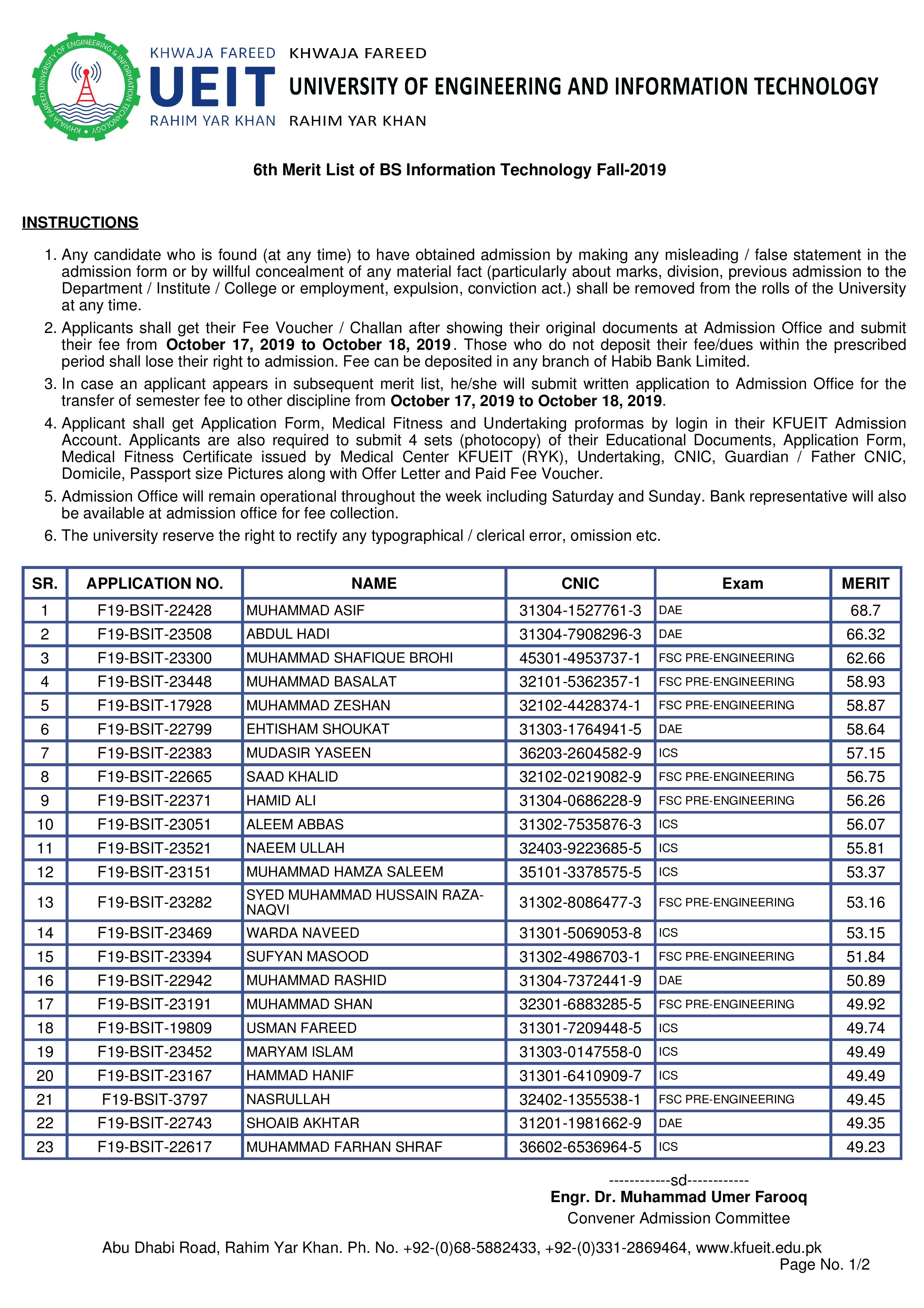 6th Merit List of BS Information Technology Fall-2019-page-001