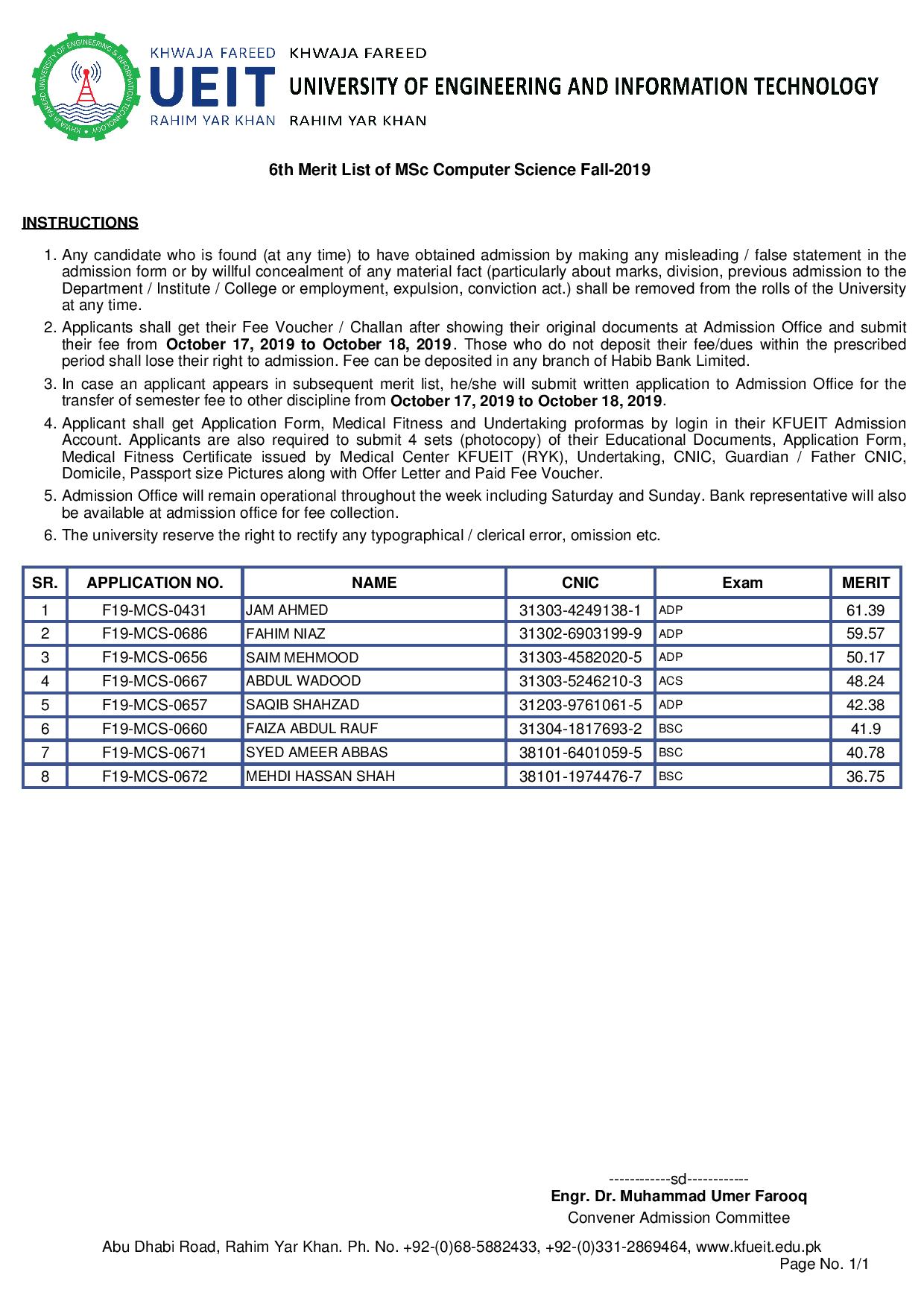 6th Merit List of MSc Computer Science Fall-2019-page-001