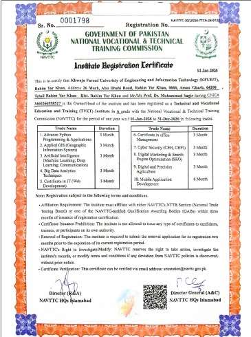 NAVTTC institute registration certificate, Category A